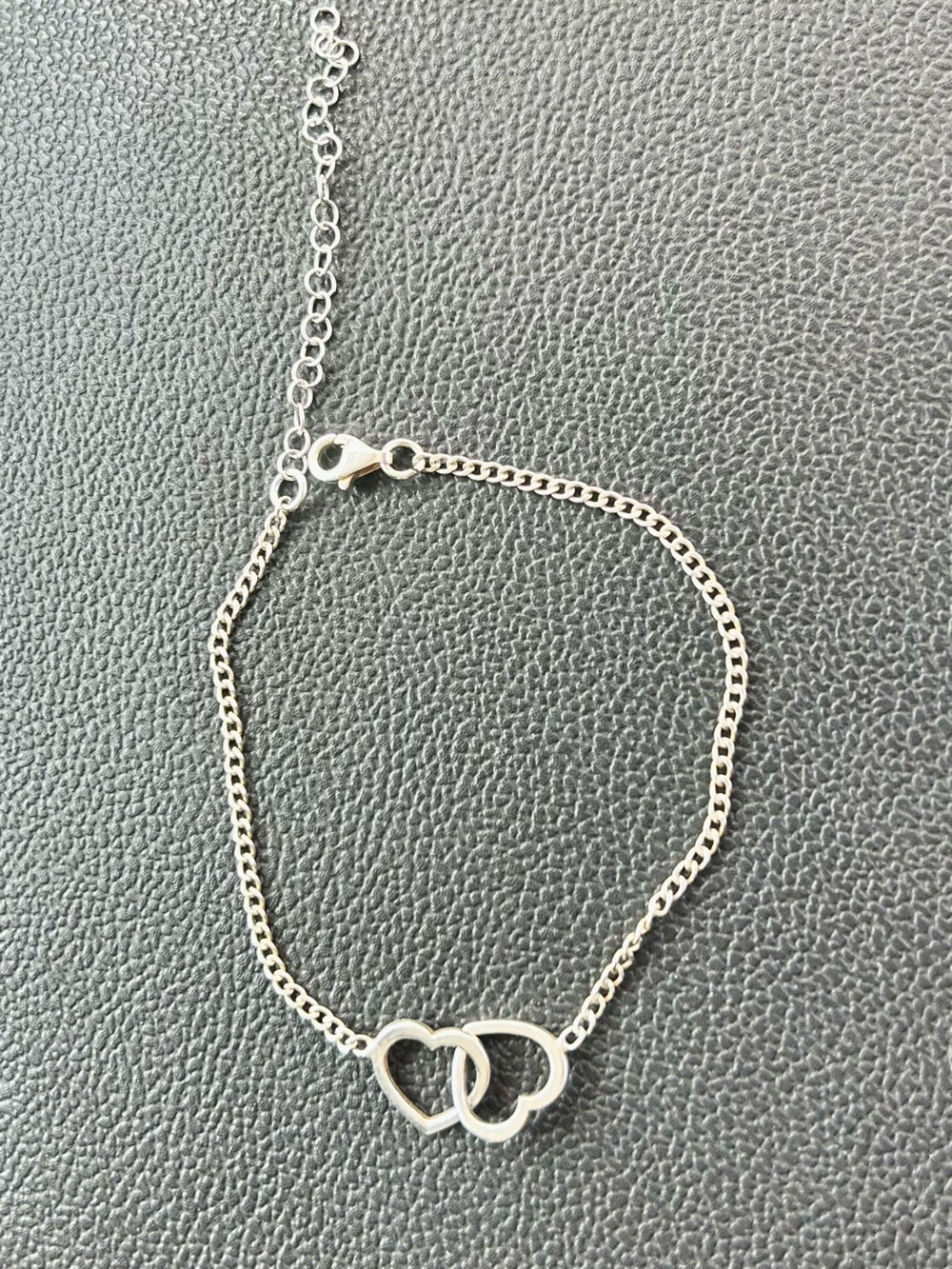 925 Sterling Silver Double Heart Link Bracelet - Women Jewelry